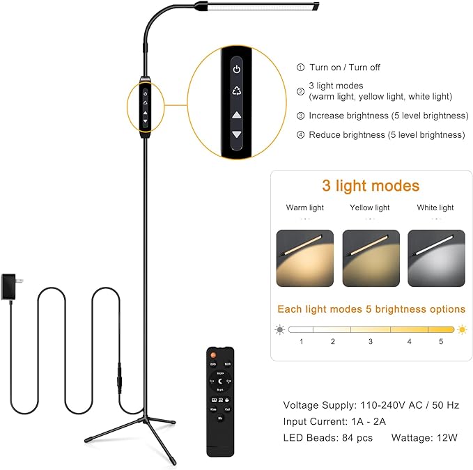 EBEST Led Floor Lamp with Remote LED lamp lash light for Eyelash Extensions Craft task Lamps Floor Standing light Gooseneck Dimmable reading lamp eyelash Lamp for Lashes makeup - LeafyLoom