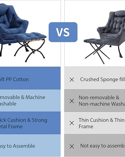 Lazy Chair with Ottoman, Modern Chair with Folding Footrest, Lounge Accent Chair, Comfortable Reading Chair (Royal Blue) - LeafyLoom