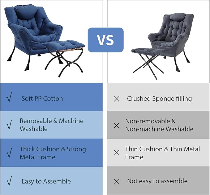 Lazy Chair with Ottoman, Modern Chair with Folding Footrest, Lounge Accent Chair, Comfortable Reading Chair (Royal Blue) - LeafyLoom