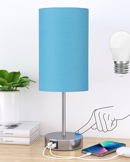 AKASUKI Table Lamp for Bedroom, 3 Way Dimmable Touch Lamp with Dual Charging Station, Small Bedside Lamps for Night Stands, Living Room, Office(LED Bulb Included) - LeafyLoom