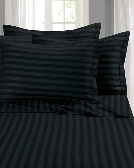 Elegant Comfort Softest and Coziest 4-Piece Sheet Set - 1500 Premium Hotel Quality Microfiber - Luxurious Wrinkle Resistant 4-Piece Damask Stripe Bed Sheet Set, Twin XL, Black - LeafyLoom