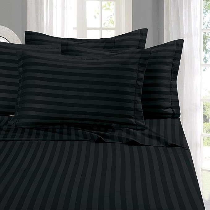 Elegant Comfort Softest and Coziest 4-Piece Sheet Set - 1500 Premium Hotel Quality Microfiber - Luxurious Wrinkle Resistant 4-Piece Damask Stripe Bed Sheet Set, Twin XL, Black - LeafyLoom