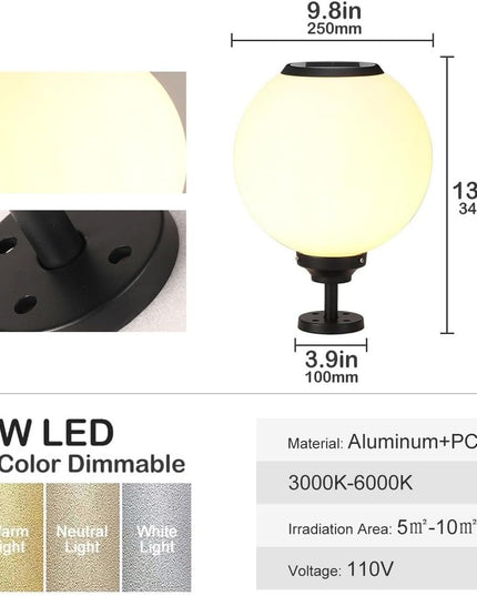 Solar Outdoor Column Lights - Aluminum Fence Pedestal Post Lamp Outdoor Vintage LED Globe Pillar Lights, IP65 Waterproof External Landscape Street Lighting Fixtures LeafyLoom