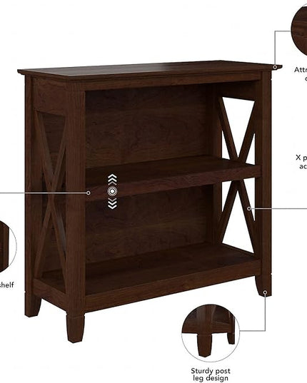 Bush Furniture Key West Small 2 Shelf Bookcase in Bing Cherry - LeafyLoom