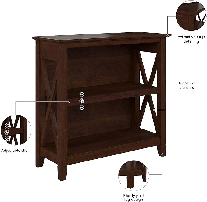 Bush Furniture Key West Small 2 Shelf Bookcase in Bing Cherry - LeafyLoom