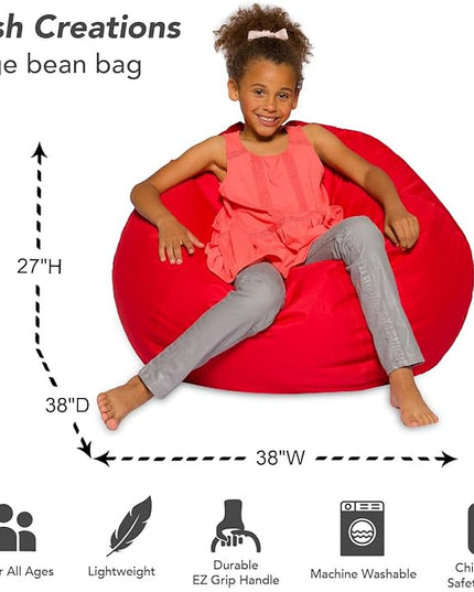 Posh Creations Bean Bag Chair for Kids, Teens, and Adults Includes Removable and Machine Washable Cover, Solid Red, 38in - Large - LeafyLoom