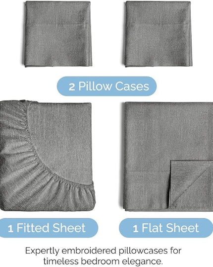 King Size 4 Piece Sheet Set - Comfy Breathable & Cooling Sheets - Hotel Luxury Bed Sheets for Women & Men - Deep Pockets, Easy-Fit, Soft & Wrinkle Free Sheets - Heathered Grey Oeko-Tex Bed Sheet Set - LeafyLoom