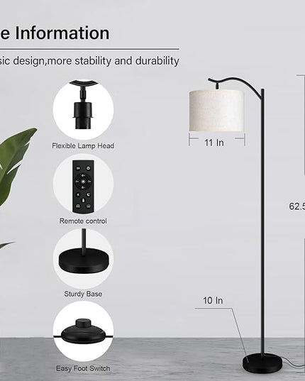 BoostArea Floor Lamp for Living Room,Arc Floor Lamp with Remote Control,Stepless Dimmable Brightness & Colors Temperature 2700k-6500k,Modern Standing Lamp for Bedroom Study Room Office,Beige - LeafyLoom