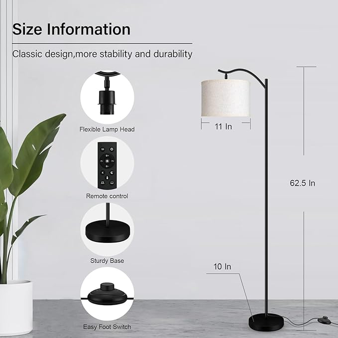 BoostArea Floor Lamp for Living Room,Arc Floor Lamp with Remote Control,Stepless Dimmable Brightness & Colors Temperature 2700k-6500k,Modern Standing Lamp for Bedroom Study Room Office,Beige - LeafyLoom