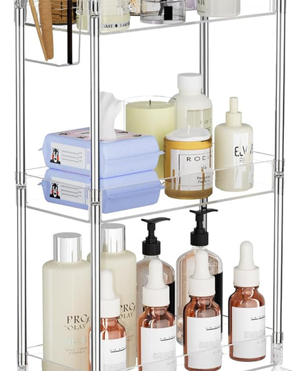 SPACEKEEPER 3 Tier Acrylic Storage Rolling Cart Clear Bathroom Cart Organizer, Transparency Laundry Room Organization Mobile Shelving Unit Multifunction Rolling Utility Cart for Office Living Room - LeafyLoom