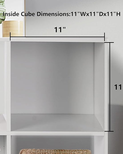 PACHIRA US Open Shelf Bookcase, 9 Cube White Storage Organizer Wood Display Shelf, Free Standing Cubby Bookcase Cabinet Divider Bookshelf Fits 11“ Storage Bin - LeafyLoom