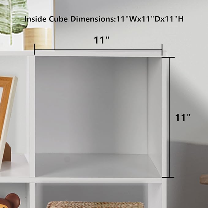 PACHIRA US Open Shelf Bookcase, 9 Cube White Storage Organizer Wood Display Shelf, Free Standing Cubby Bookcase Cabinet Divider Bookshelf Fits 11“ Storage Bin - LeafyLoom