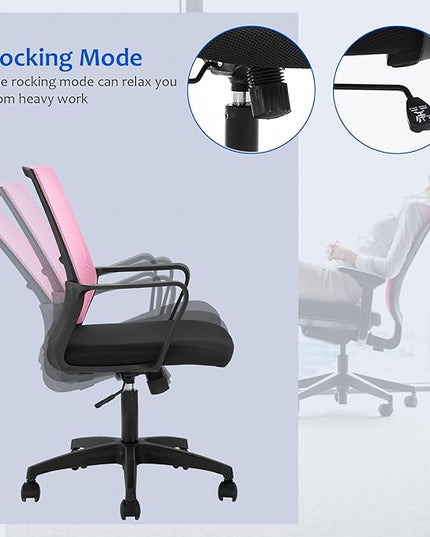 Office Chair Ergonomic Desk Task Chair Mesh Computer Chair Mid-Back Mesh Home Office Swivel Chair Modern Executive Chair with Wheels Armrests Lumbar Support (Pink) - LeafyLoom