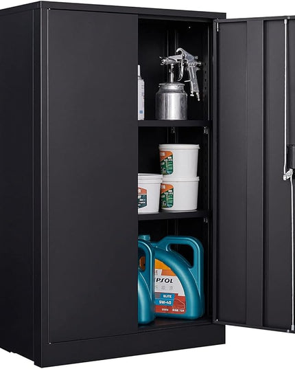 41.97" Metal Storage Doors and Adjustable Shelf,Folding Filing Cabinets w/Solid Steel Tube Locking Shaft,for Home Office,School,Garage,Black - LeafyLoom