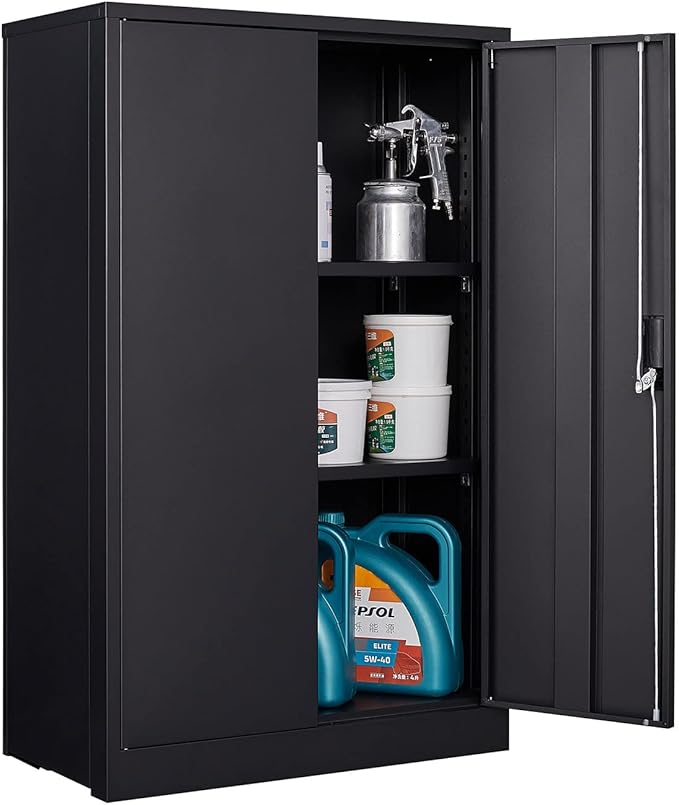 41.97" Metal Storage Doors and Adjustable Shelf,Folding Filing Cabinets w/Solid Steel Tube Locking Shaft,for Home Office,School,Garage,Black - LeafyLoom