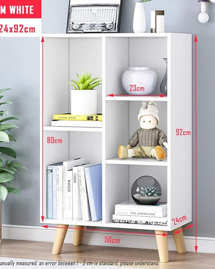 IOTXY Wooden Open Shelf Bookcase - 3-Tier Floor Standing Display Cabinet Rack with Legs, 5 Cubes Bookshelf, Warm White - LeafyLoom