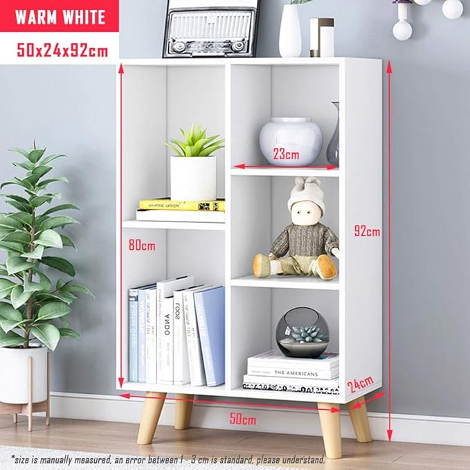 IOTXY Wooden Open Shelf Bookcase - 3-Tier Floor Standing Display Cabinet Rack with Legs, 5 Cubes Bookshelf, Warm White - LeafyLoom