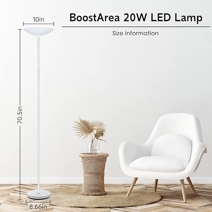 Floor Lamp, 70.5 InchTorchiere Standing Lamp, 20W 2000LM LED Halogen Floor Lamp,Stepless Dimmable, Touch Control, 50000hrs Lifespan, Pale Floor Lamps for Living Room, Standing Lamps for Bedroom, White - LeafyLoom