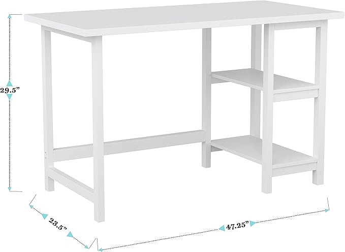 Martha Stewart Beckett Modern Trestle Desk with Open Side Shelving in White Wood Grain Finish - LeafyLoom