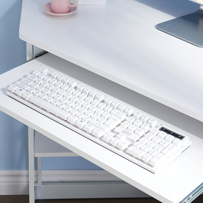 VECELO Corner Computer Desk 41 x 30 inches with Smooth Keyboard & Storage Shelves for Home Office Workstation, White - LeafyLoom