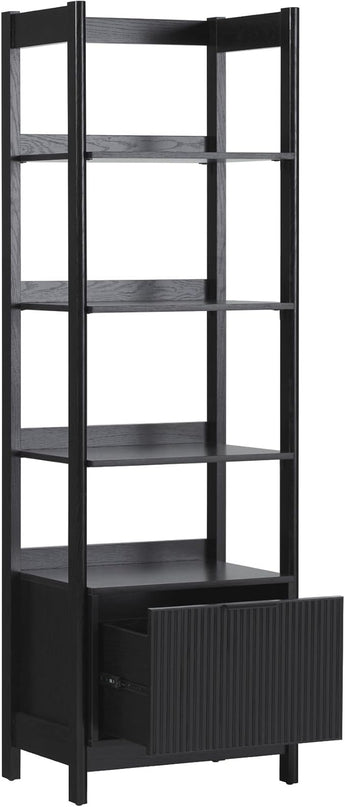 Walker Edison Modern Narrow Open Bookshelf Bottom, 22 Inch, One-Drawer Black - LeafyLoom