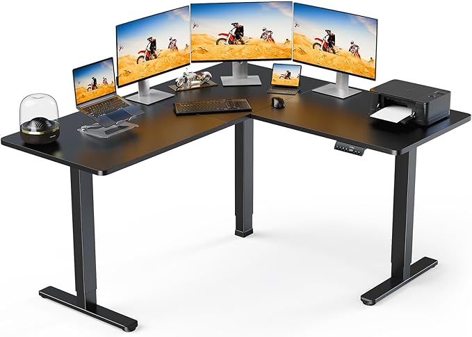 ErGear 63" Dual Motor L Shaped Standing Desk, 28"-46" Electric Height Adjustable, 2 Assembly Options to Fit Room Corner, Suitable for Sitting or Standing Up for Working or Gaming from Home, Black - LeafyLoom