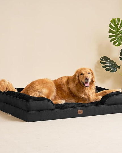 EHEYCIGA Orthopedic Dog Beds for Large Dogs, Waterproof Memory Foam Large Dog Bed with Sides, Non-Slip Bottom and Egg-Crate Foam Large Dog Couch Bed with Washable Removable Cover, Black EHEYCIGA