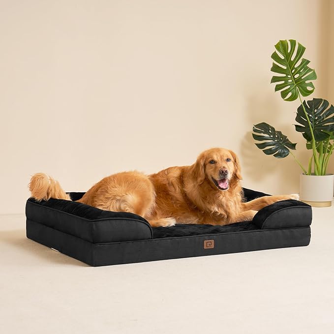 EHEYCIGA Orthopedic Dog Beds for Extra Large Dogs, Waterproof Memory Foam XXL Dog Bed with Sides, Non-Slip Bottom and Egg-Crate Foam Big Dog Couch Bed with Washable Removable Cover, Black EHEYCIGA