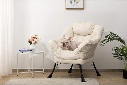 HollyHOME Modern Fabric Large Lazy Chair, Accent Oversized Comfy Reading Chair, Thick Padded Cozy Lounge Chair with Armrest, Steel Frame Leisure Sofa Chair for Living Room, Bedroom, Dorm, Beige - LeafyLoom