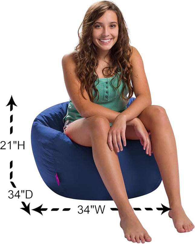 Posh Creations Structured Comfy Seat for Playrooms and Bedrooms, Large Bean Bag Chair, 100in Round Classic Bean Bag, Navy - LeafyLoom