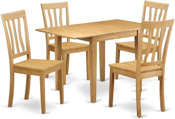 East West Furniture NDAN5-OAK-W Norden 5 Piece Set for 4 Includes a Rectangle Kitchen Table with Dropleaf and 4 Dining Room Chairs, 30x48 Inch, Oak - LeafyLoom