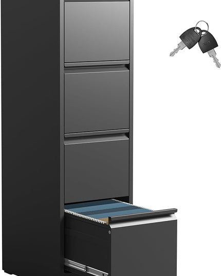 4 Drawer File Cabinet,Metal Filing Cabinets with Lock,Black Vertical File Cabinet for Home Office,Heavy Duty Metal Storage Cabinet for A4/Letter/Legal Size File,Assembly Required - LeafyLoom