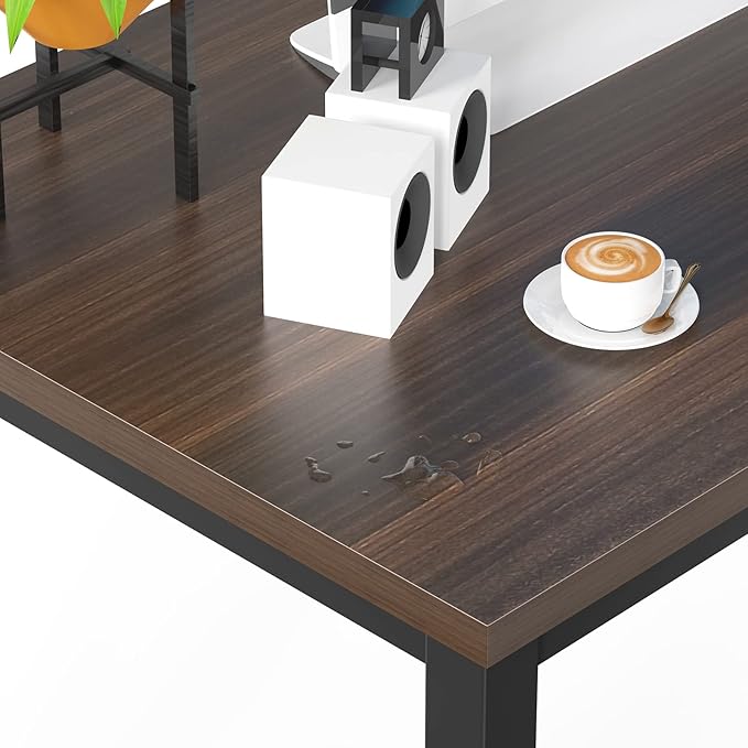 NSdirect Large Office Desk for Home Office, Large 63” Computer Desk Table, Wide Writing Study Desk for 2 Person, Metal Sturdy Frame Thicker Steel Legs, Black Chocolate - LeafyLoom