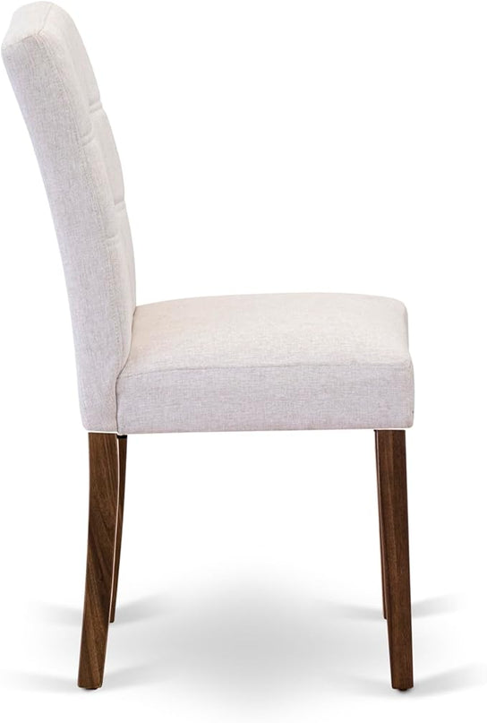 East West Furniture ANAS3-AWA-08 3 Piece Kitchen Set Contain A Modern Table and 2 Mist Beige Linen Fabric Upholstered Dining Chairs, Antique Walnut, 36x36 Inch - LeafyLoom