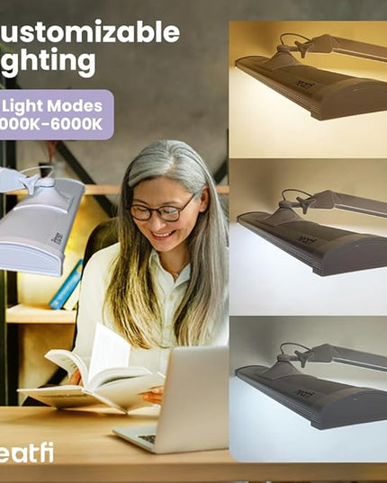 Neatfi Ultra 3,500 Lumen LED Desk Lamp, Color Correlated Temperature, 3 Light Modes, Dimmable, 45W, 26 Inch Wide Metal Shade, 540 SMD LEDs (CCT with Clamp, White) - LeafyLoom