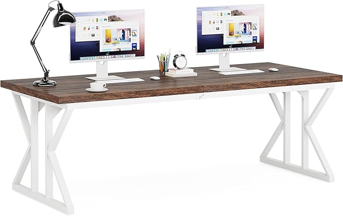 Tribesigns 78.7-Inch Executive Desk, Large Computer Office Desk Workstation, Modern Simple Style Laptop Desk Study Writing Table Business Furniture for Home Office (Rustic Brown/White, 78.7 Inch) - LeafyLoom