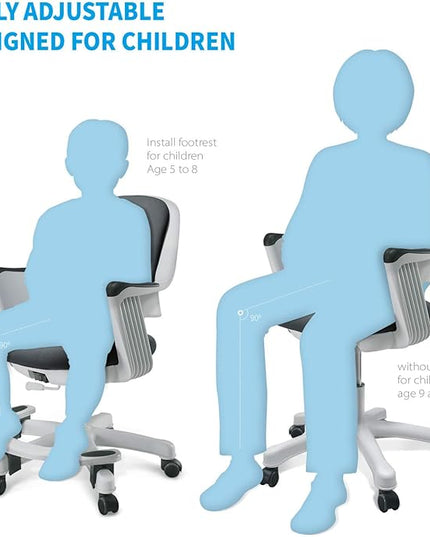 Kids Desk Chair: Ergonomic Kids Computer Chair | Adjustable Kids Office Chair with Wheels & Arms | Study Chair for Girls and Boys - Kids Chair Desk with Wheel Covers (Cyber Gray) - LeafyLoom