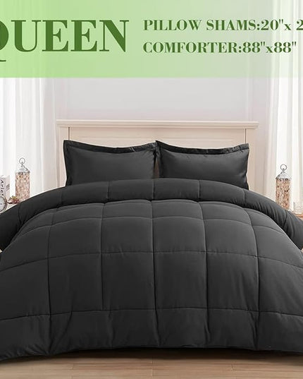 AMGUI Grey 1-Queen Comforter Set with 2 Pillow Shams, Down Alternative, Diamond Quilting, Machine Washable - LeafyLoom