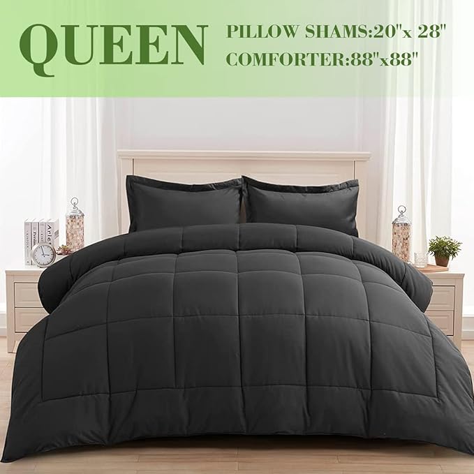 AMGUI Grey 1-Queen Comforter Set with 2 Pillow Shams, Down Alternative, Diamond Quilting, Machine Washable - LeafyLoom