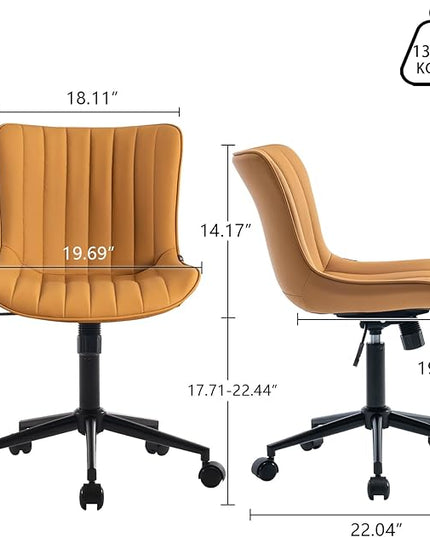 YOUNIKE Armless Office Chair with Wheels Swivel Desk Chair Upholstered Leather Computer Task Chair Height Adjustable Modern Rolling Chair with Backrest Tan - LeafyLoom