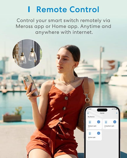 Meross Smart Light Switch Supports Apple Homekit, Siri, Alexa, Google Assistant & SmartThings, 2.4Ghz WiFi Light Switch, Neutral Wire Required, Single Pole, Remote Control Schedule, 2 Pack meross