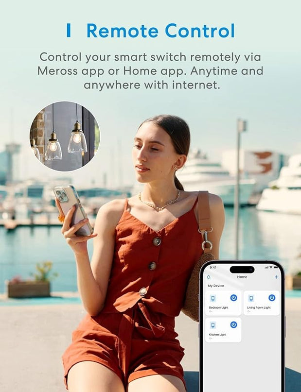 Meross Smart Light Switch Supports Apple Homekit, Siri, Alexa, Google Assistant & SmartThings, 2.4Ghz WiFi Light Switch, Neutral Wire Required, Single Pole, Remote Control Schedule, 2 Pack meross