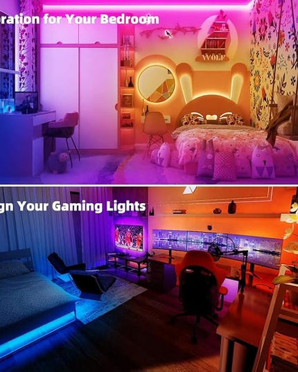 TJOY 100ft Kids Bluetooth LED Strip Lighting, Color Changing Lights for Bedroom, Music Sync RGB Tape Lighting with Child Remote, LED Lights for Room Decor Aesthetic Indoor(50ftx2) TJOY