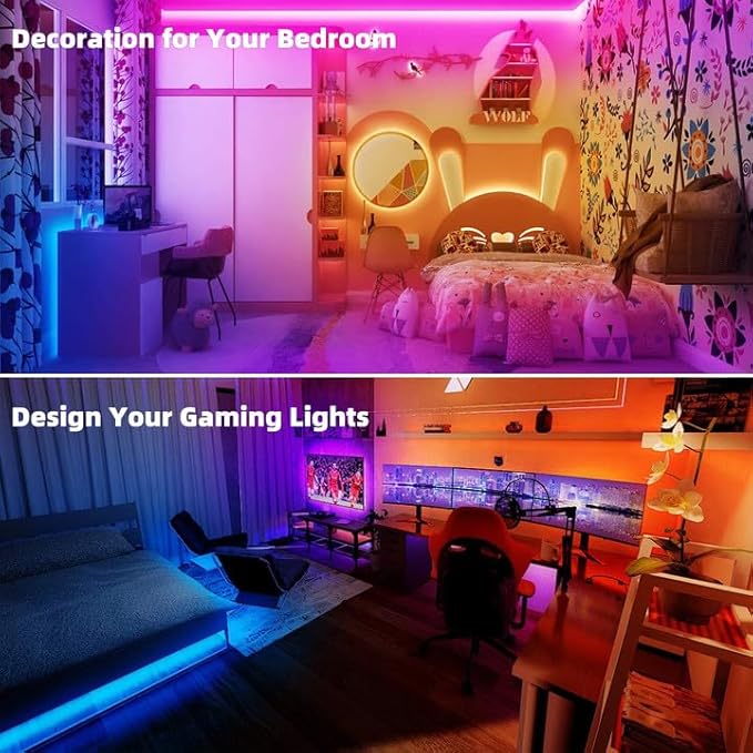 TJOY 100ft Kids Bluetooth LED Strip Lighting, Color Changing Lights for Bedroom, Music Sync RGB Tape Lighting with Child Remote, LED Lights for Room Decor Aesthetic Indoor(50ftx2) TJOY