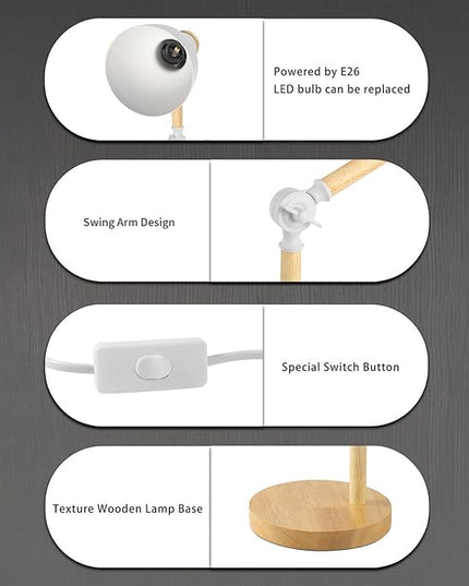 himmel Table Lamp, Adjustable Wooden Table Lamp, Children's Desk Lamp for Bedroom, Living Room, E27 Base Reading Next Lamp - LeafyLoom