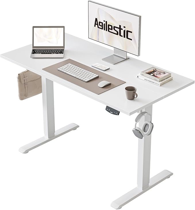 Electric Standing Desk 40 x 24 Inches, Height Adjustable Desk, Sit Stand up Desk for Work Office Home, Ergonomic Rising Computer Table with Memory Preset, White - LeafyLoom
