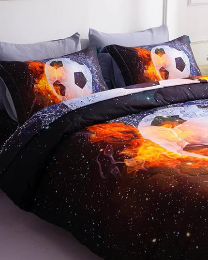 Wajade Football Soccer Comforter Set Bed in A Bag Queen Size 3D Galaxy Soccer Ball Sports Bedding Set for Boys Kids (1 Comforter, 1 Flat Sheet, 1 Fitted Sheet, 2 Pillowcase and 2 Pillow Sham) - LeafyLoom