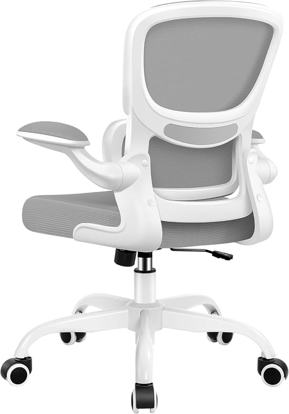 Office Chair, Ergonomic Desk Chair with Lumbar Support and Adjustable Armrests, Comfy Desk Chair Breathable Mesh Mid Back Computer Chair, Reclining Office Chair for Home Office - Light Gray - LeafyLoom