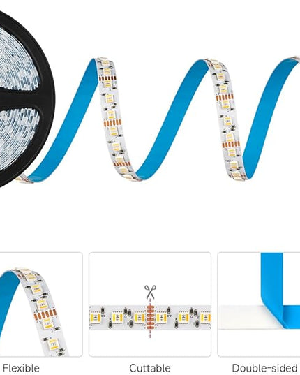 BTF-LIGHTING RGBCCT 5 Colors in 1 LED Tape Lights 5050SMD RGBWW RGB+Dimmable Color Temperature 2700K-6500K 16.4ft 96LED/m 480LED IP30 DC12V White PCB for Home Decoration(No Adapter or Controller) BTF-LIGHTING
