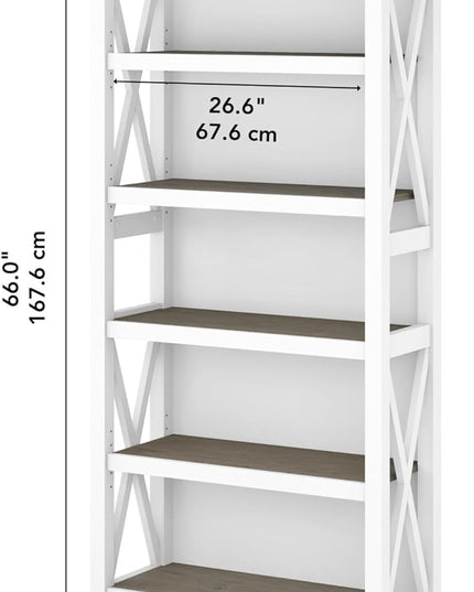 Bush Furniture BSH24470221 Key West 5-Shelf 66-Inch H Bookcase, Shiplap Gray/Pure White - LeafyLoom